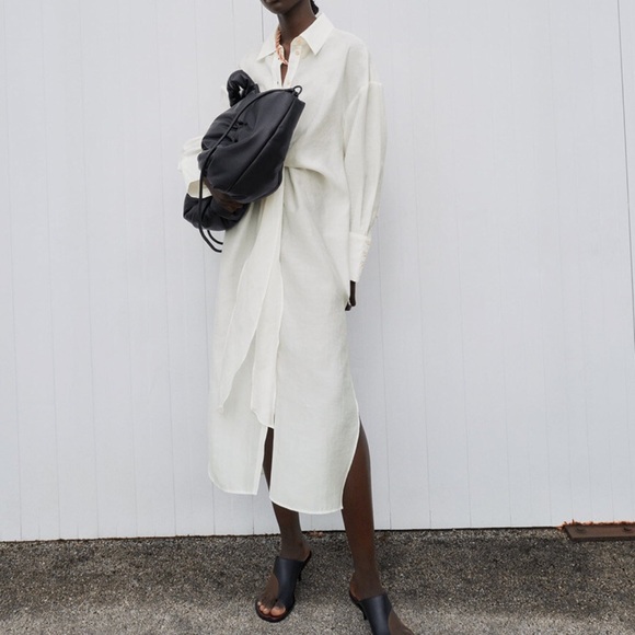 NWOT Zara Women Midi Tie Shirt Dress White 7385/328/251 Size XS - Picture 4 of 5